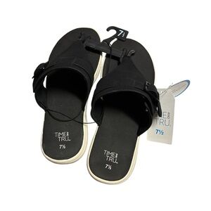Time and Tru Black Slide Sandals With Ornamental Buckles